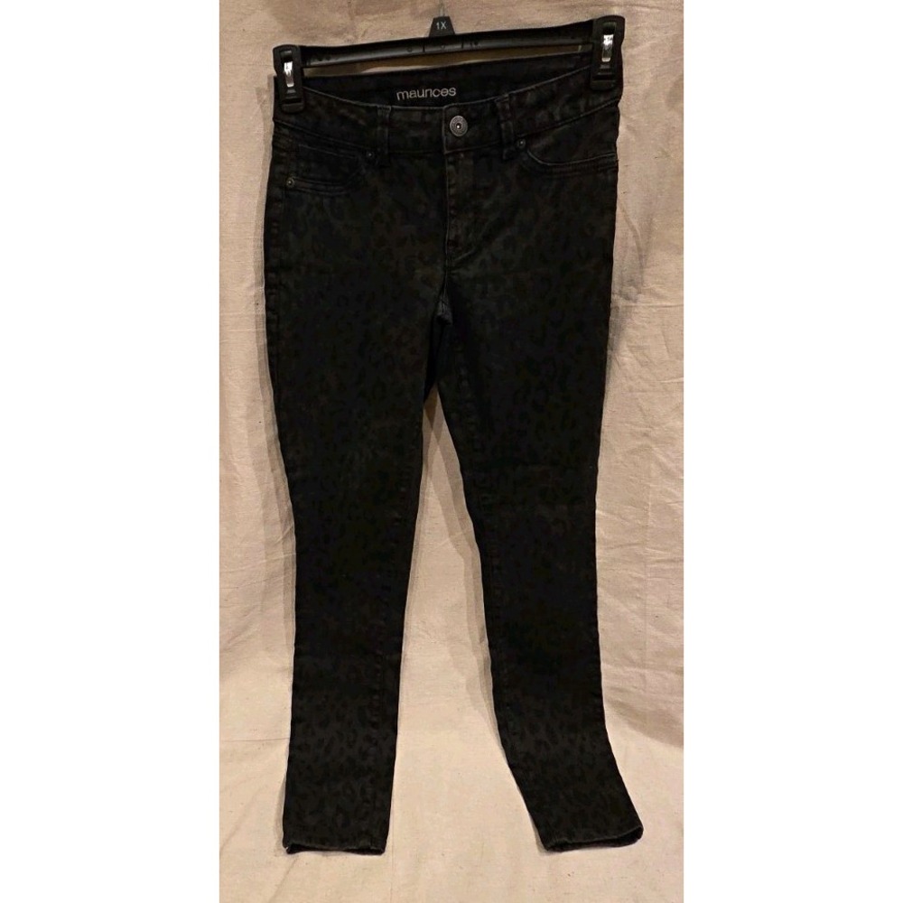 Maurices Women's Black Leopard Animal Print Skinny Slim Jeans Plus 1X Stretch